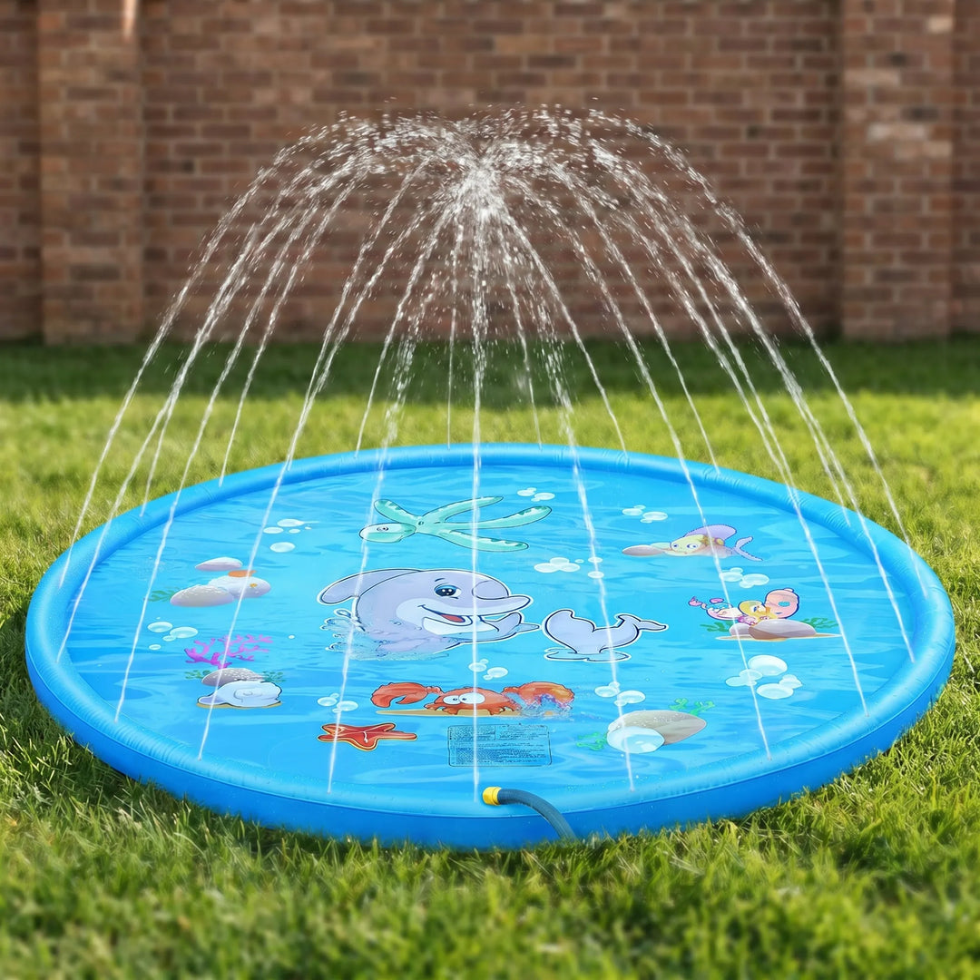 Kids' inflatable sprinkler mat for summer backyard water play & toddler fun.