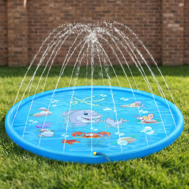 Children's inflatable splash pad sprinkler mat; perfect for outdoor summer water fun.
