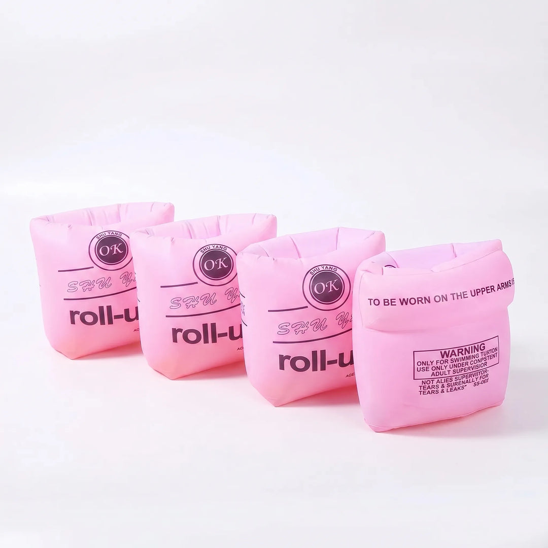Safe inflatable swim armbands for kids, ideal for pool water play and beach trips, learn to swim.