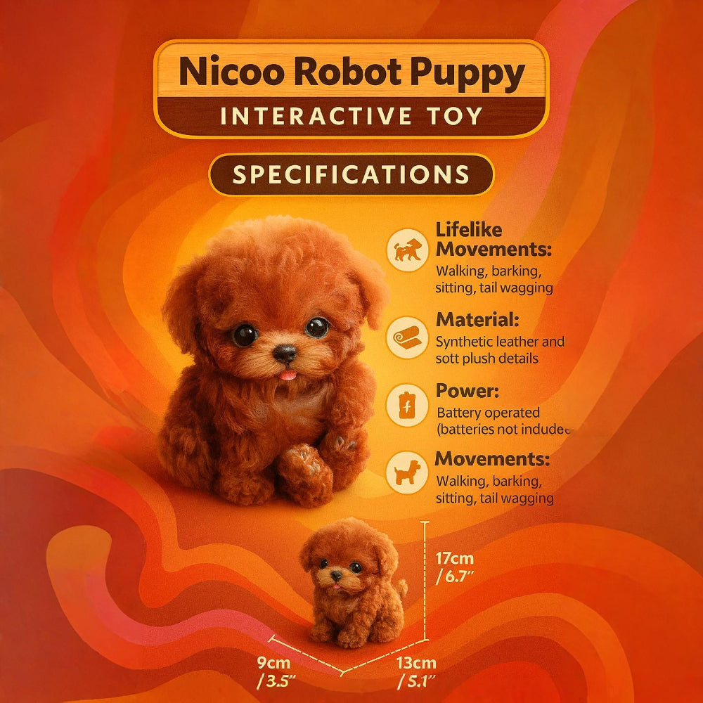 Soft plush kids' interactive puppy robot toy, a realistic walking robotic pet with a cuddly feel for children.