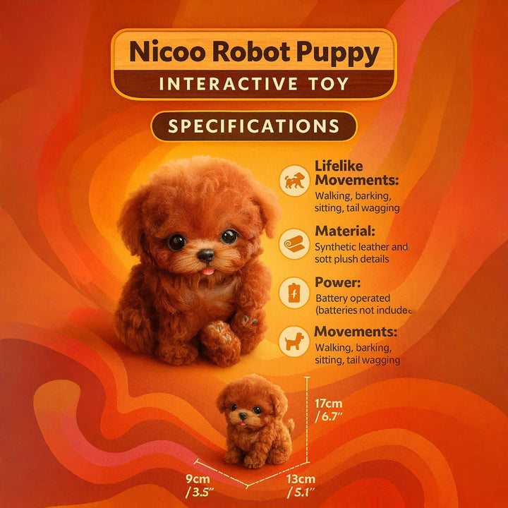 Soft plush kids' interactive puppy robot toy, a realistic walking robotic pet with a cuddly feel for children.