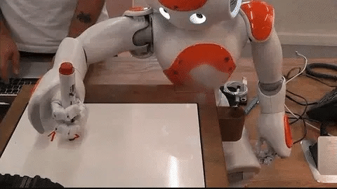 Children's interactive learning robot, fostering creativity & cognitive skills.
