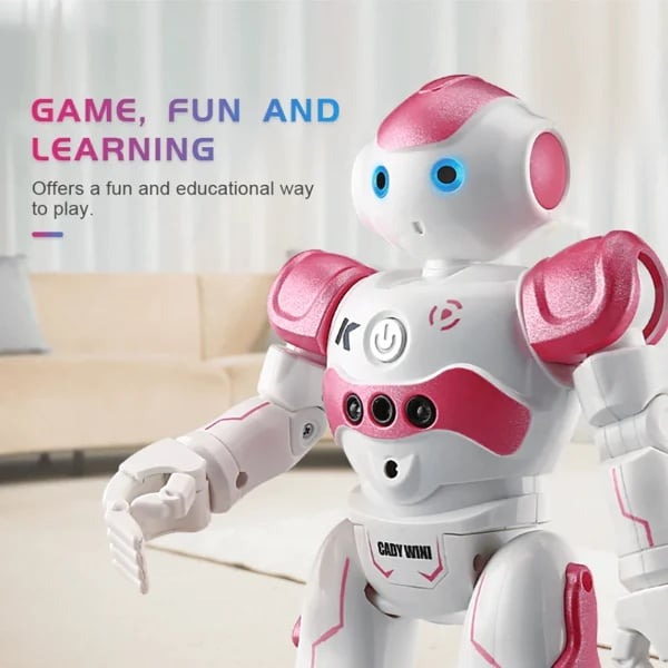 Learning robot toy with gesture control, encouraging kids' creativity.