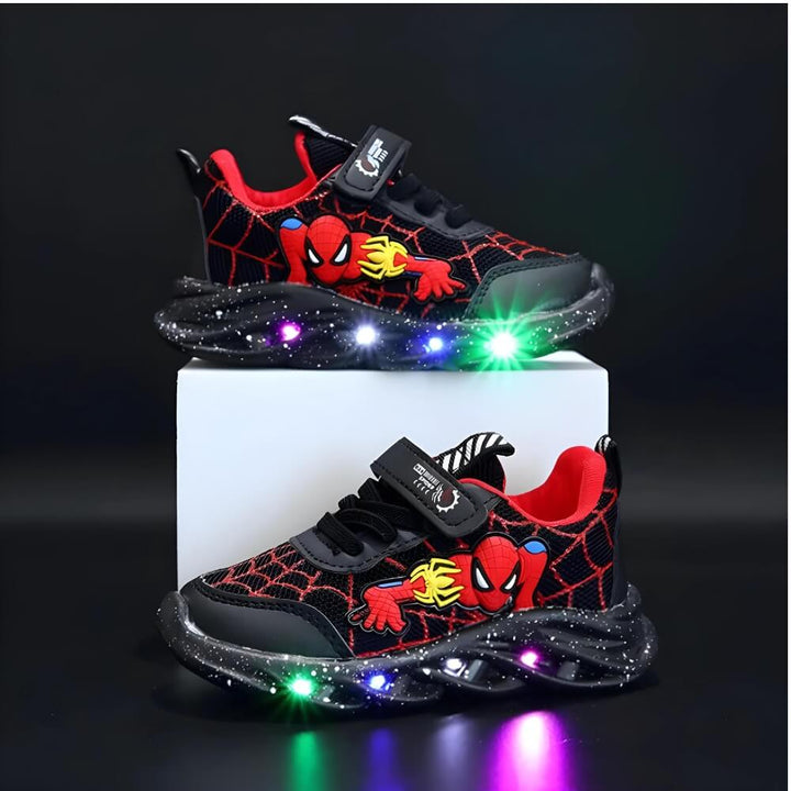 Red LED light-up kids' sneakers with hook-and-loop closure, ideal for active boys and girls on the go.