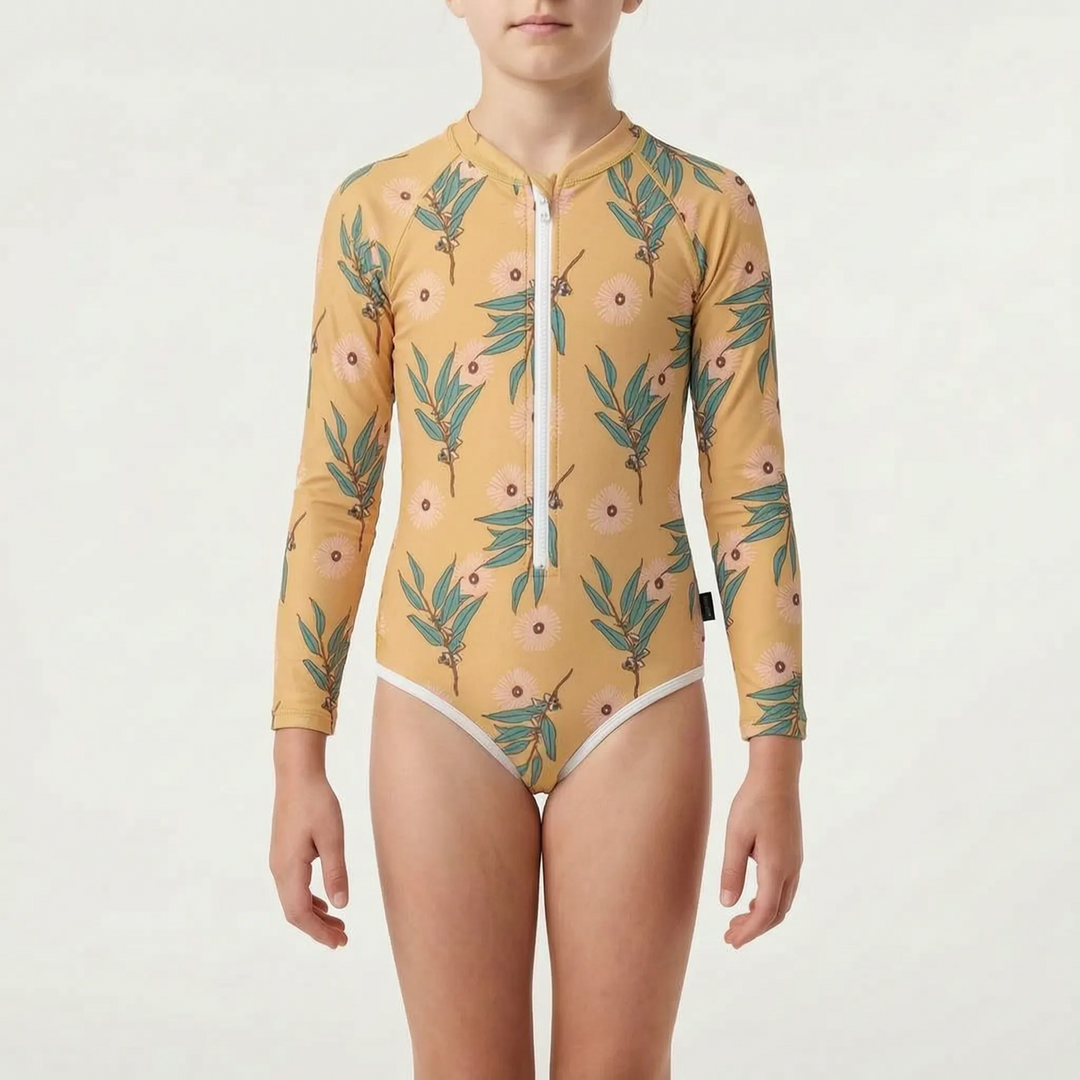 Quick-dry long-sleeve toddler swimsuit. Comfortable & durable sun protective swimwear for kids.