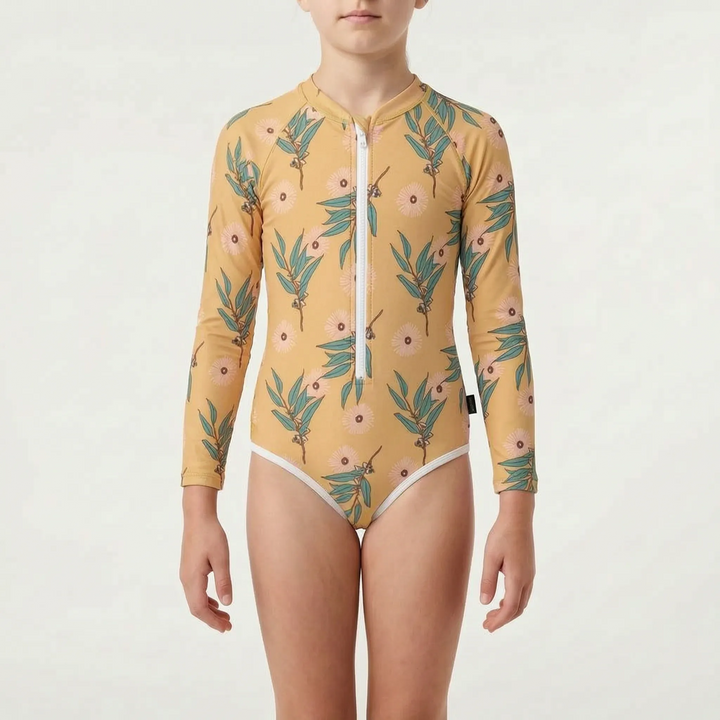 Quick-dry long-sleeve toddler swimsuit. Comfortable & durable sun protective swimwear for kids.