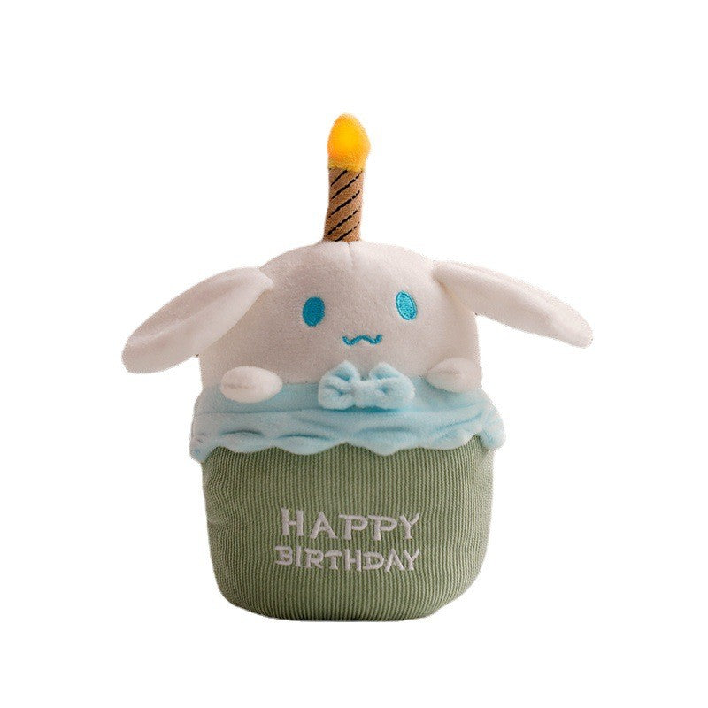 Vibrant light-up musical birthday cake plush toy, a soft GlowCake kids gift for joyous party celebrations.