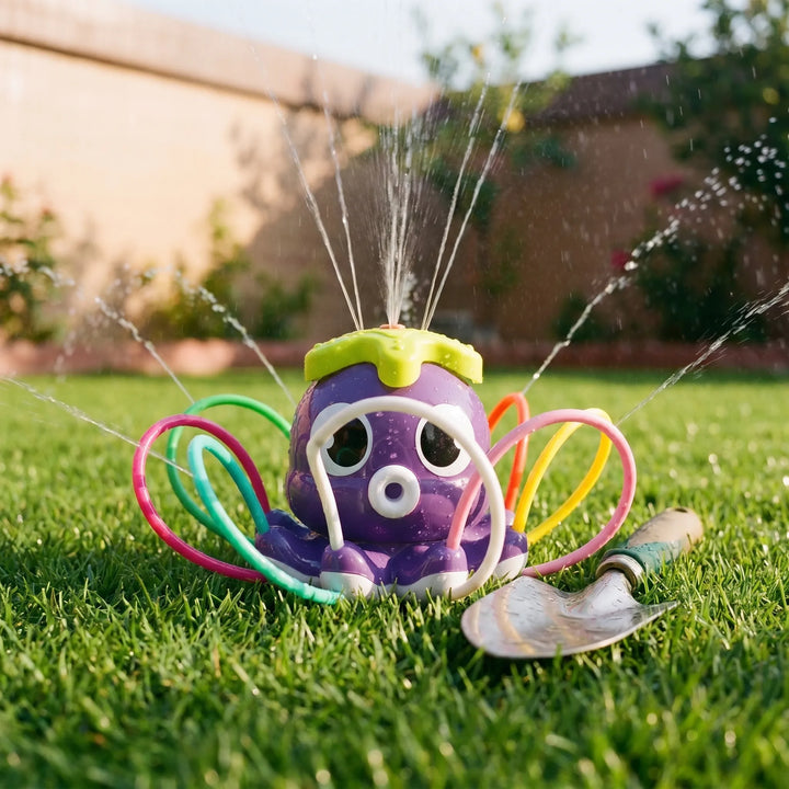 Children's Octojet water sprinkler for outdoor play. Fun octopus toy with dynamic water jets for summer activities.