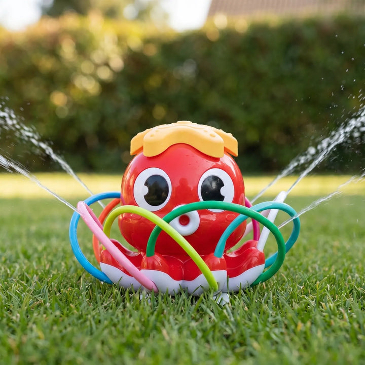 Octojet Octopus Sprinkler, a fun kids water toy. Dynamic water play for backyard summer splash and active children's games.