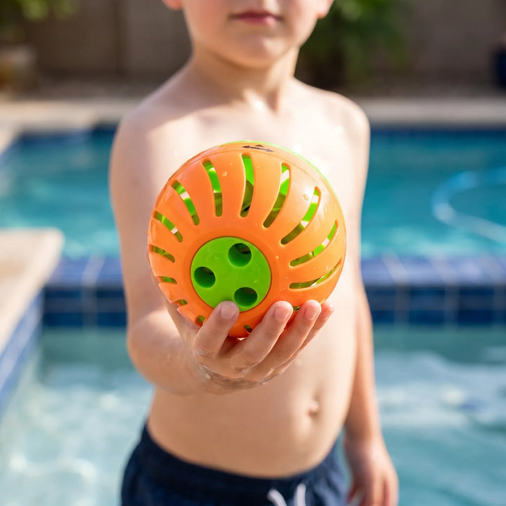 Kids playing outdoor water balloon passing game, perfect for summer backyard fun & splash activities.