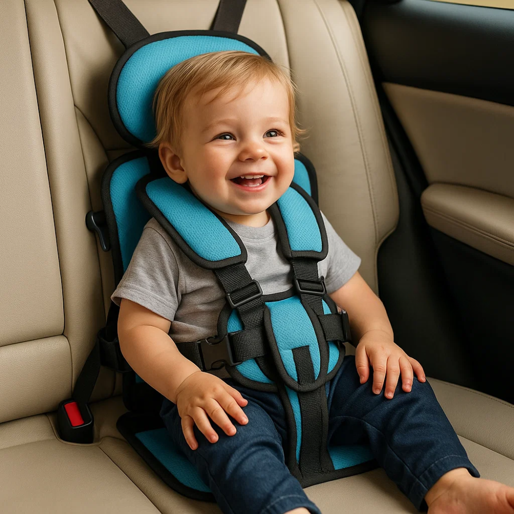 Portable car booster seat harness for children. Ideal travel gear for road trips & flights, easy setup.