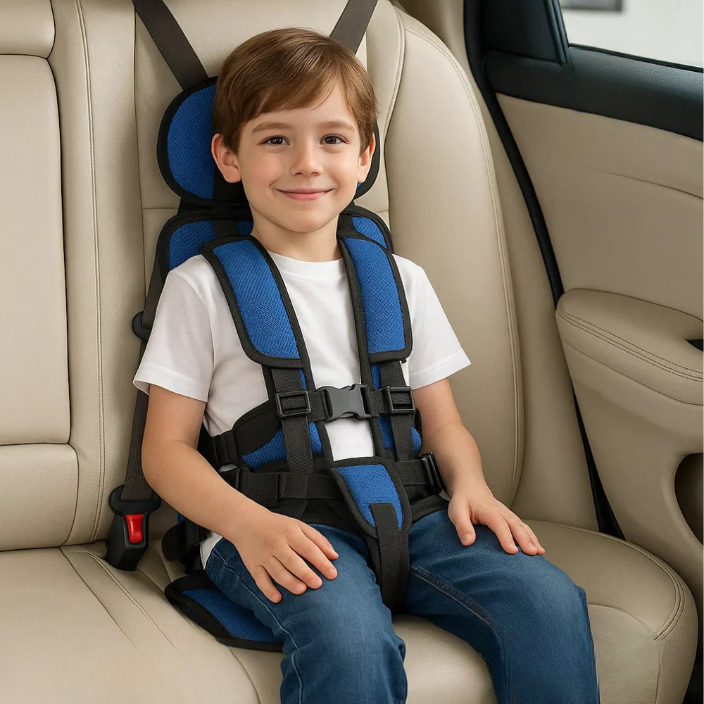Secure kids' car safety seat. Portable travel harness ensures toddler restraint & comfort on journeys.