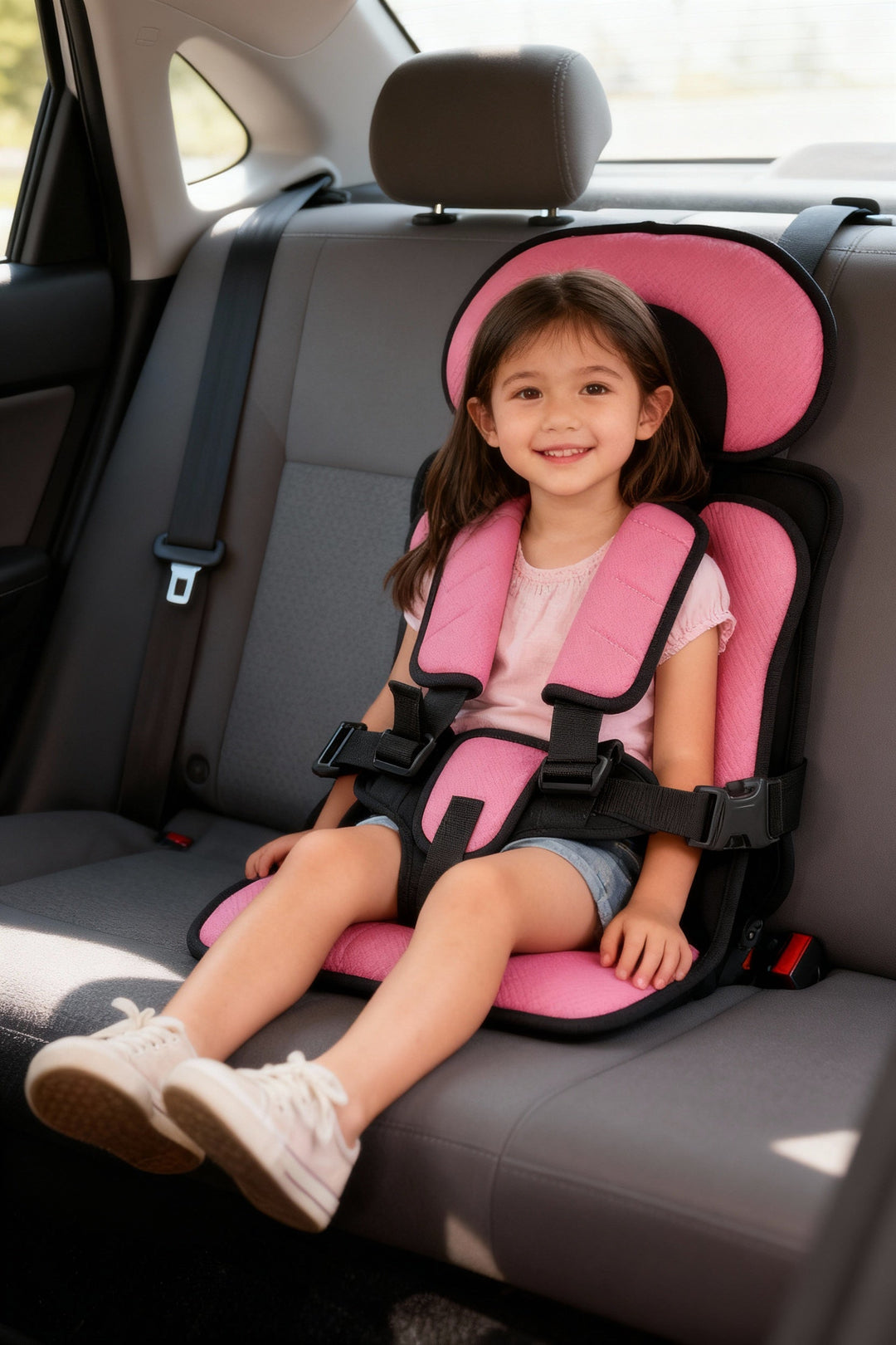 Toddler travel booster seat, a compact and portable child safety solution for cars.