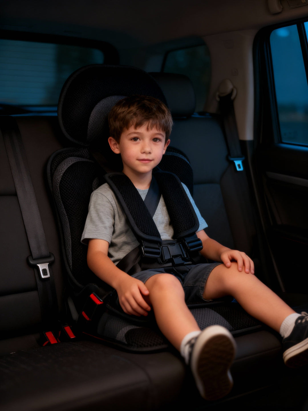 Essential child safety travel gear: a portable car seat booster for toddlers.