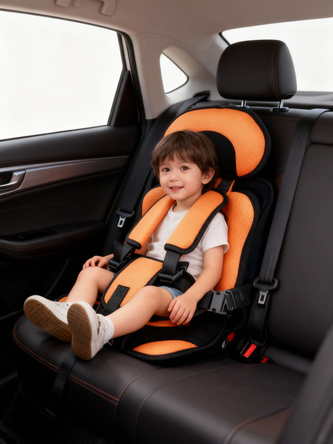 Compact and portable toddler booster car seat, ensuring safety with its 5-point harness.
