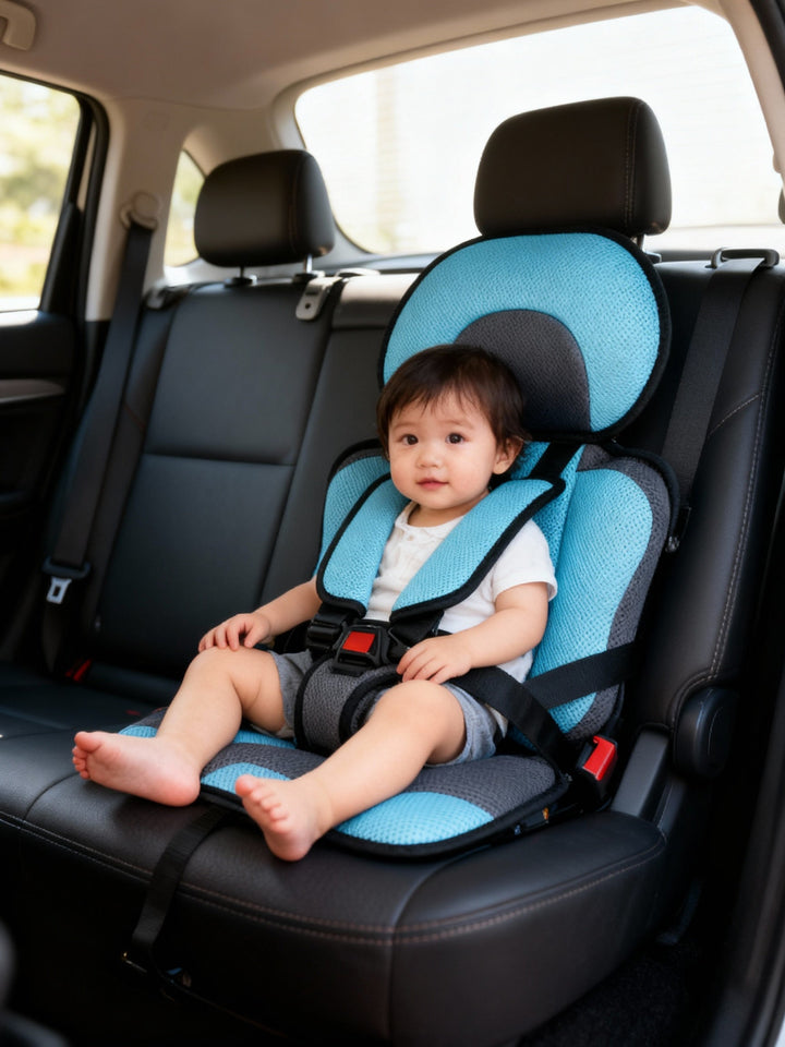Secure 5-point harness portable car seat for kids, great for family travel adventures.