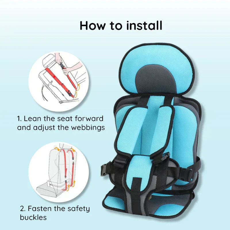 Kids' travel booster car seat, featuring a 5-point safety harness for secure journeys.
