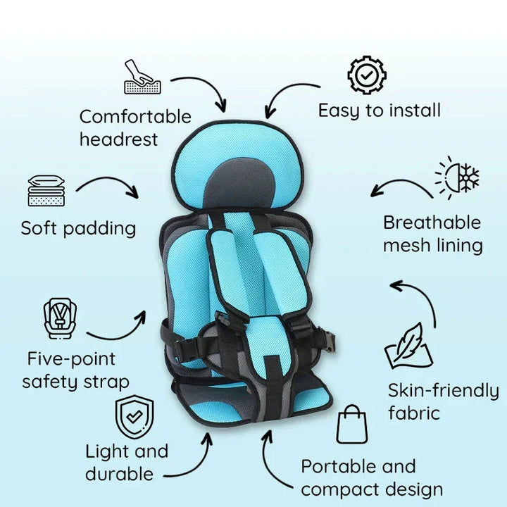 Lightweight portable car seat for toddlers, essential child safety travel gear.