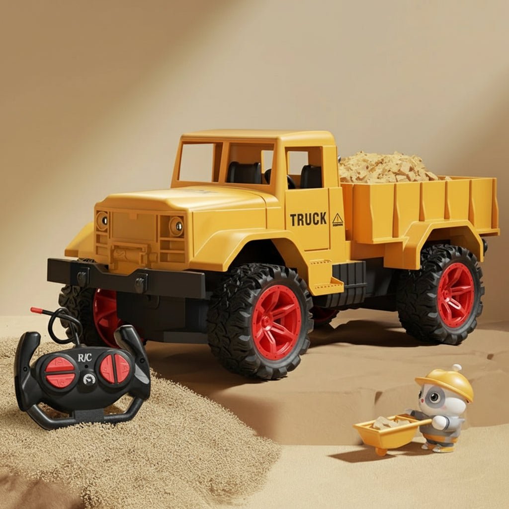 Exciting yellow & black metal RC excavator toy. Kids' remote control construction vehicle with lights & sounds.