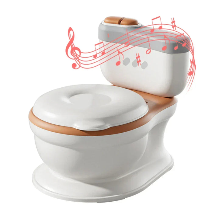Kids' realistic potty training seat with soft cushion & music, ideal for toddlers in the bathroom.