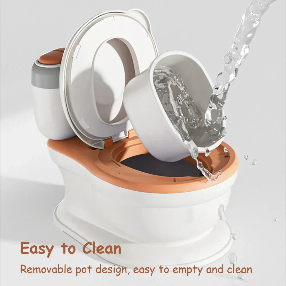 Toddler potty training seat, soft cushion for comfort, realistic design, musical fun for child-friendly use.