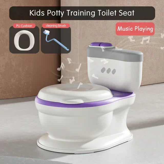 Child-friendly potty chair with realistic toilet look, plush cushion, and built-in music for effective training.
