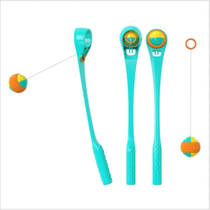 Child's hand reaching for a colorful kids' interactive outdoor throwing toy set