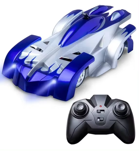 Kids' remote control wall climbing stunt car, an anti-gravity RC toy for indoor play.