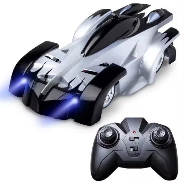 Kids' gravity-defying remote control car, a versatile wall climbing stunt toy for fun play.