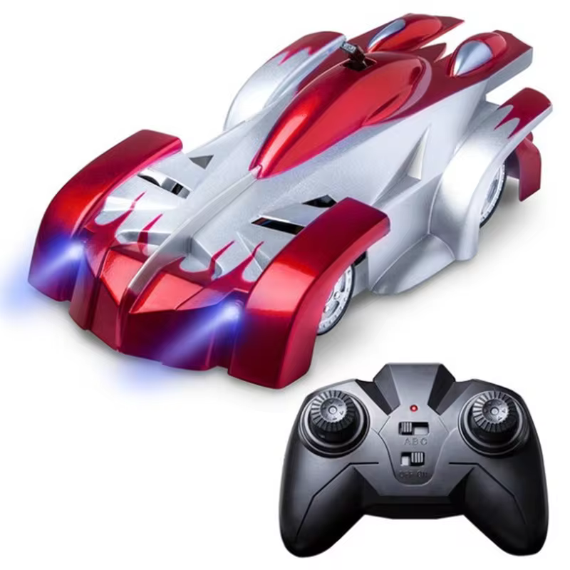 Dynamic wall climbing RC stunt car, an anti-gravity kids' toy perfect for indoor adventures.