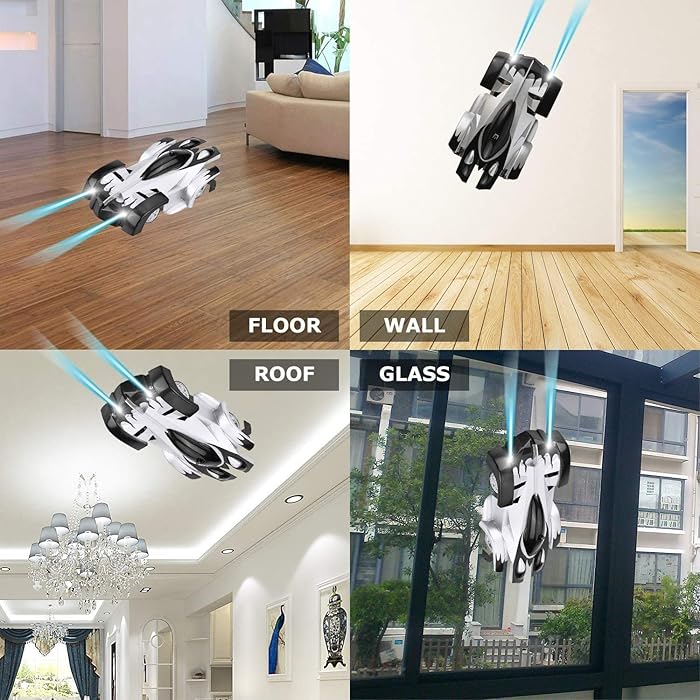 Remote control wall climbing car, an exciting anti-gravity stunt toy for indoor play.