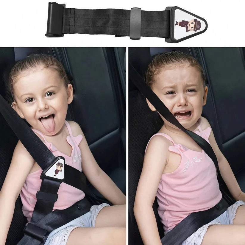 Child safety seat belt adjuster, ensuring proper fit for kids in cars.