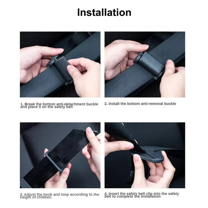 Prevents neck irritation: Kids' seat belt adjuster for safer, more comfortable car rides.