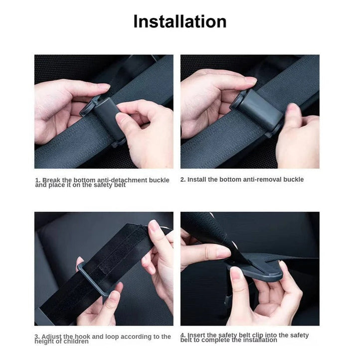 Prevents neck irritation: Kids' seat belt adjuster for safer, more comfortable car rides.