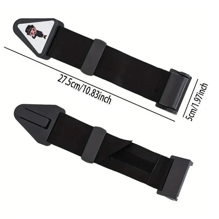 Kids' car seat belt adjuster with triangle clip, perfect for child safety & road trip comfort.