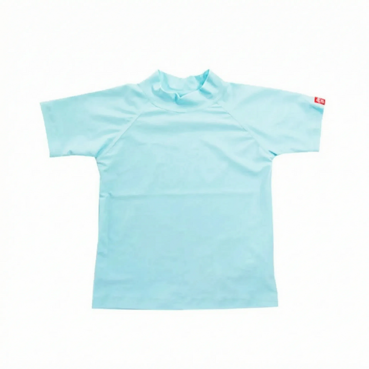 Sun protection short-sleeve rash guard for children, UPF 50+ swim top keeps kids safe from UV rays.