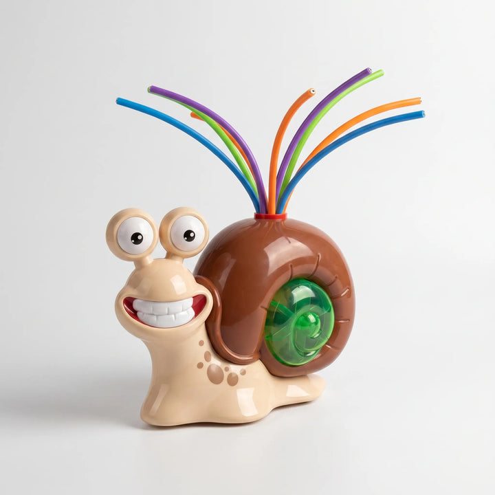 Versatile kids' snail toy: water sprinkler and batting game for endless summer outdoor fun and activities.
