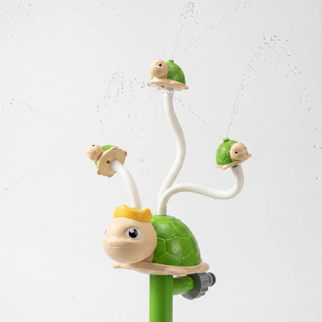 Close-up of a kids' spinning sprinkler, ideal for cooling down and making summer playtime memorable.