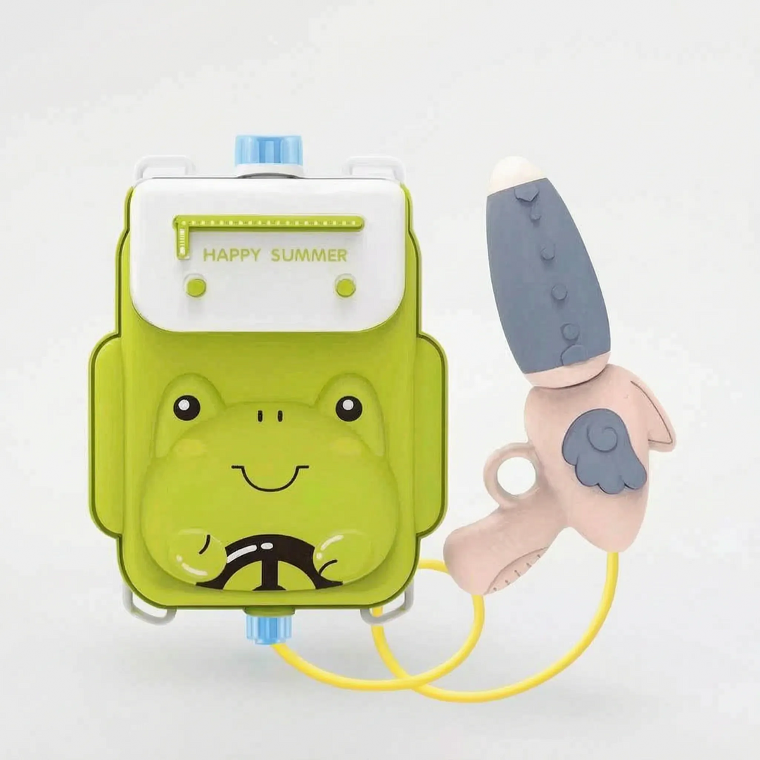Brightly colored animal backpack water shooter, perfect for children's summer outdoor water fun.