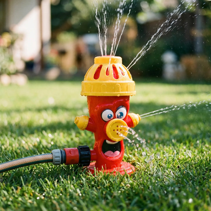Kids' Whirlish outdoor water sprinkler toy spraying water, perfect for summer garden fun and playtime.