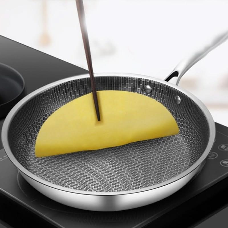 Induction-compatible stainless steel non-stick skillet. Easy to clean cookware for healthy cooking.