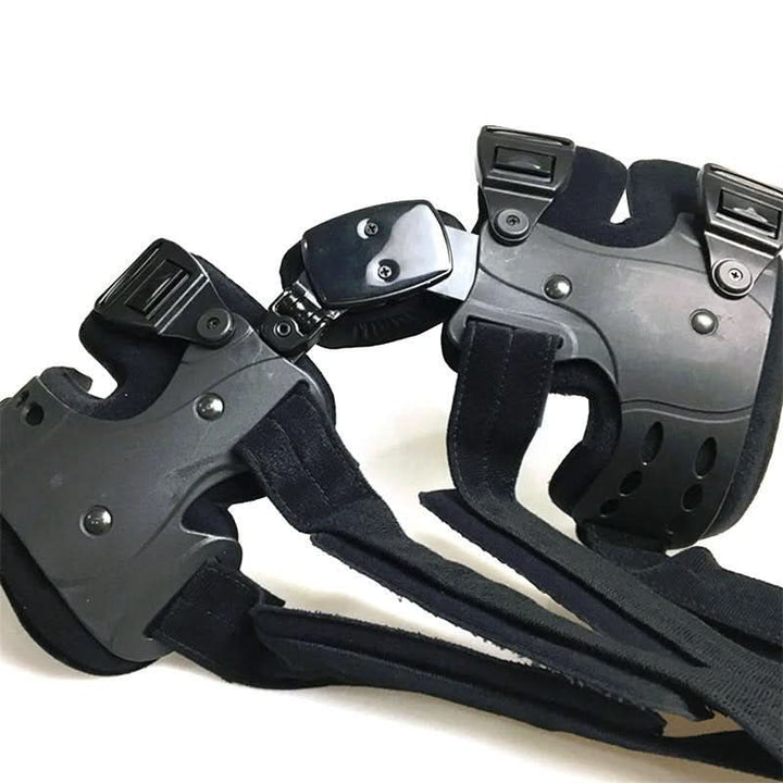 Person wearing Kneielease knee support, demonstrating joint stability & active support during movement.