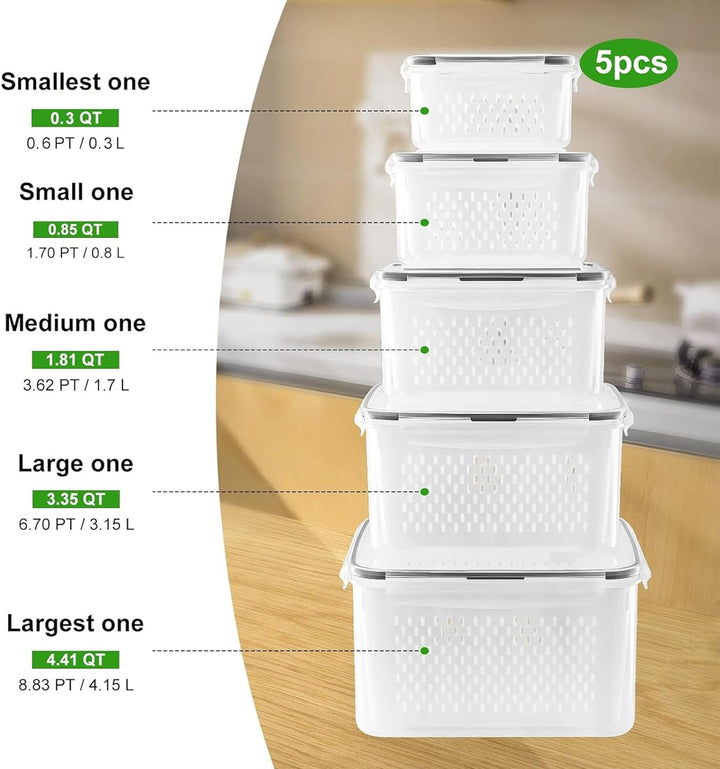 Versatile 5-piece food storage set for organized kitchen, meal prep, and fresh produce storage.