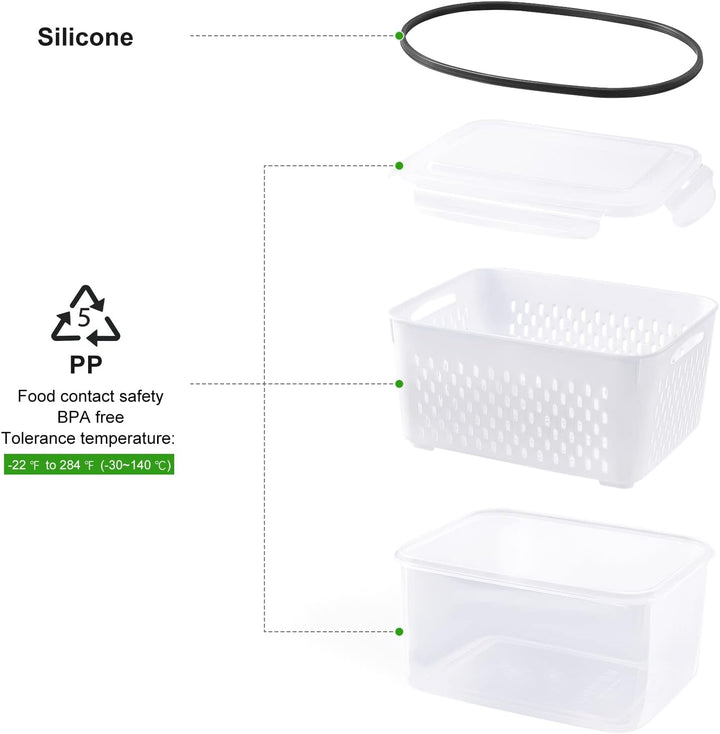 Set of 5 large FreshKeeper food storage containers, ideal for fresh produce, fruits & vegetables.