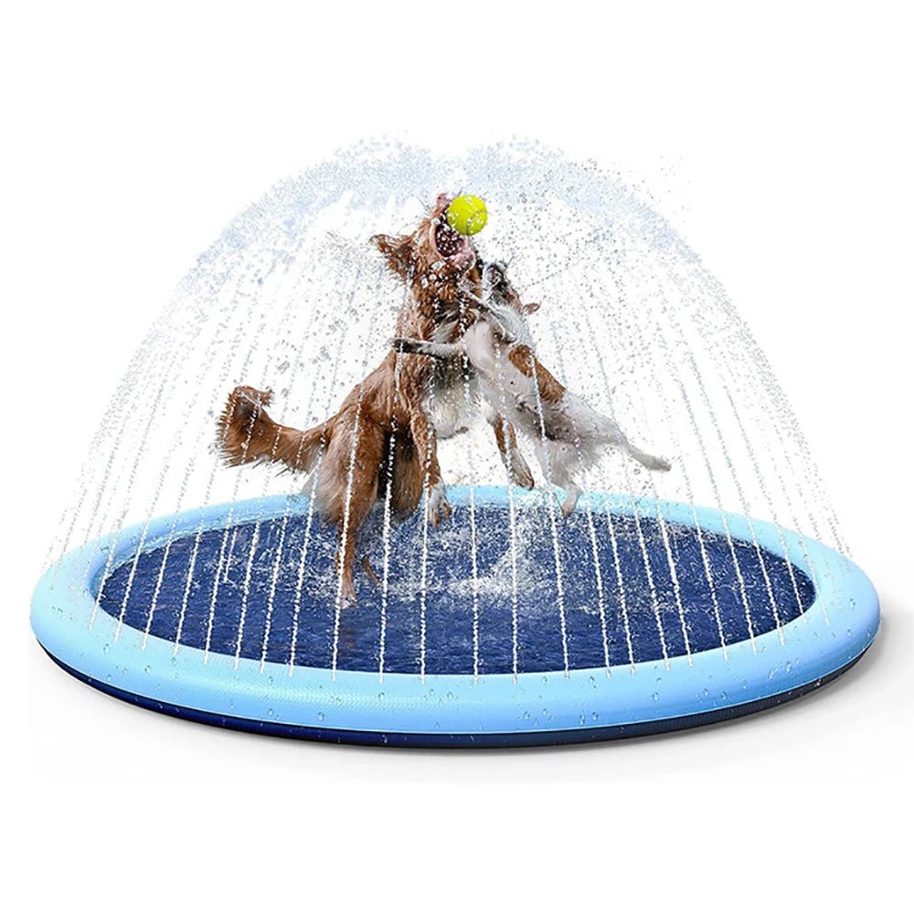 Unisex pet splash pad, an inflatable water toy for dogs featuring multiple fountains, ideal for garden play and cooling.