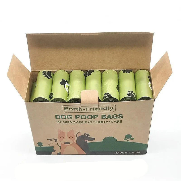Large box of 630 eco-friendly, biodegradable dog poop bags for responsible pet owners.