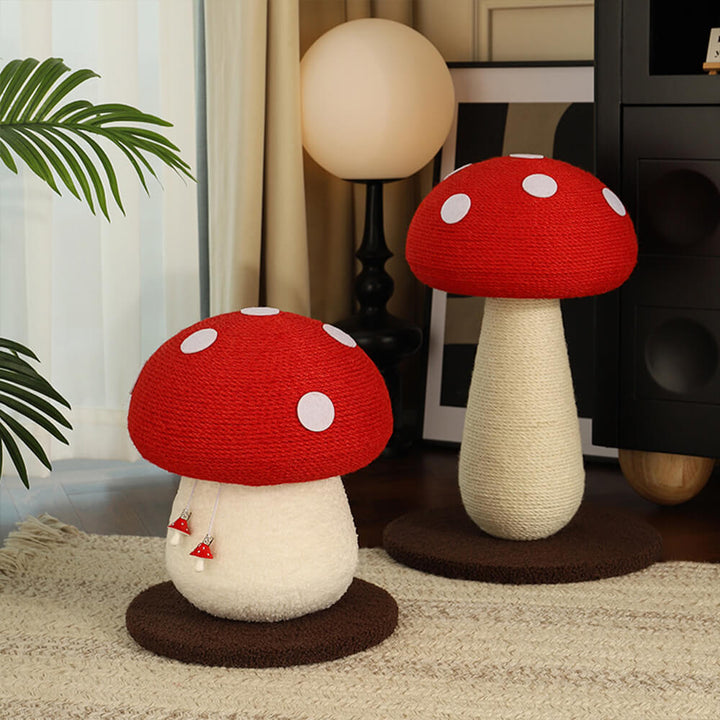 Red and brown mushroom cat scratching post, natural sisal for healthy claws, big cat size