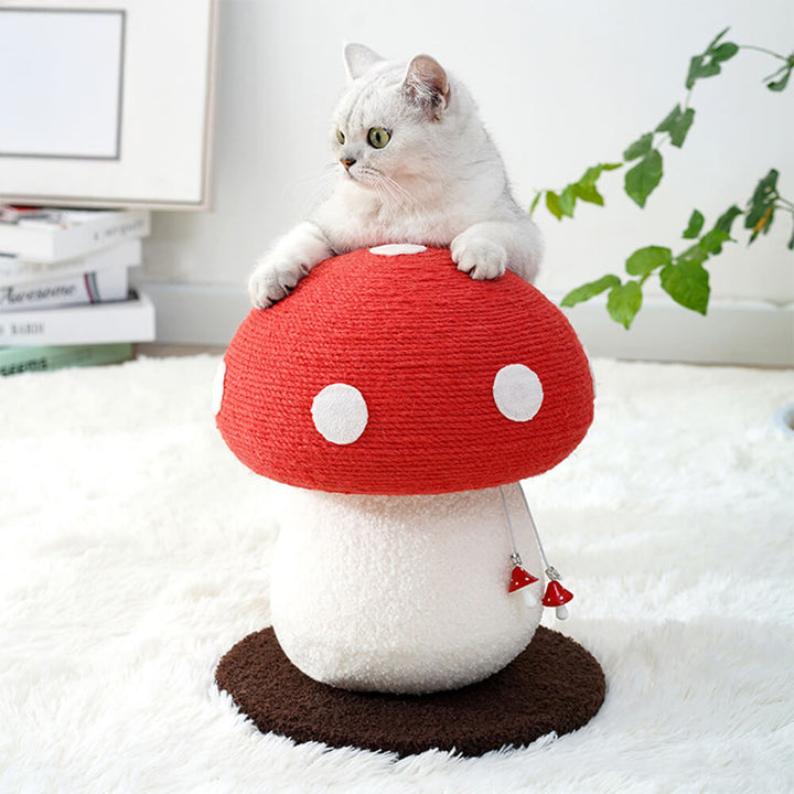 Mushroom cat tree with natural sisal scratching surface, sturdy for big feline fun