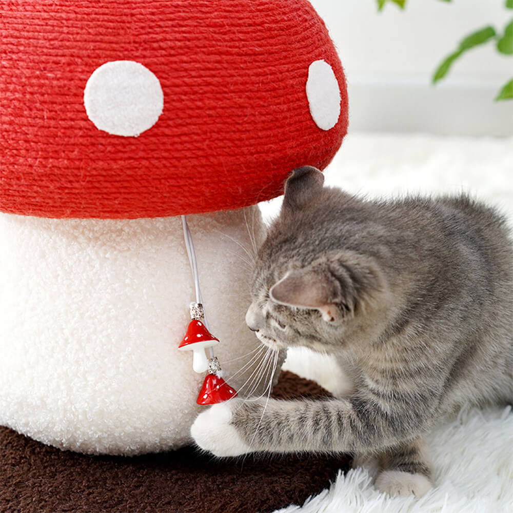 Pet-friendly mushroom scratching post, natural sisal construction for large cat claws