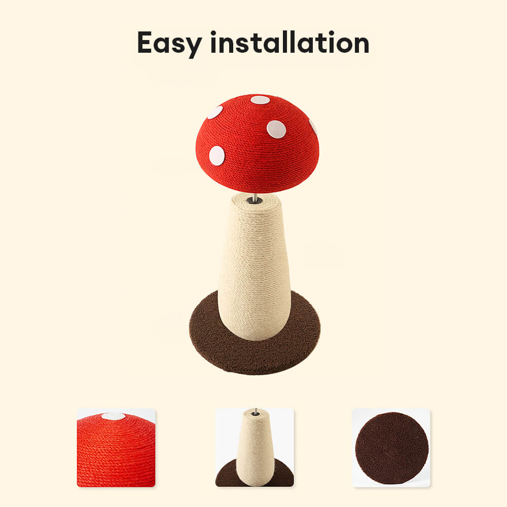 Durable sisal cat scratching post, mushroom aesthetic, perfect for large pet furniture